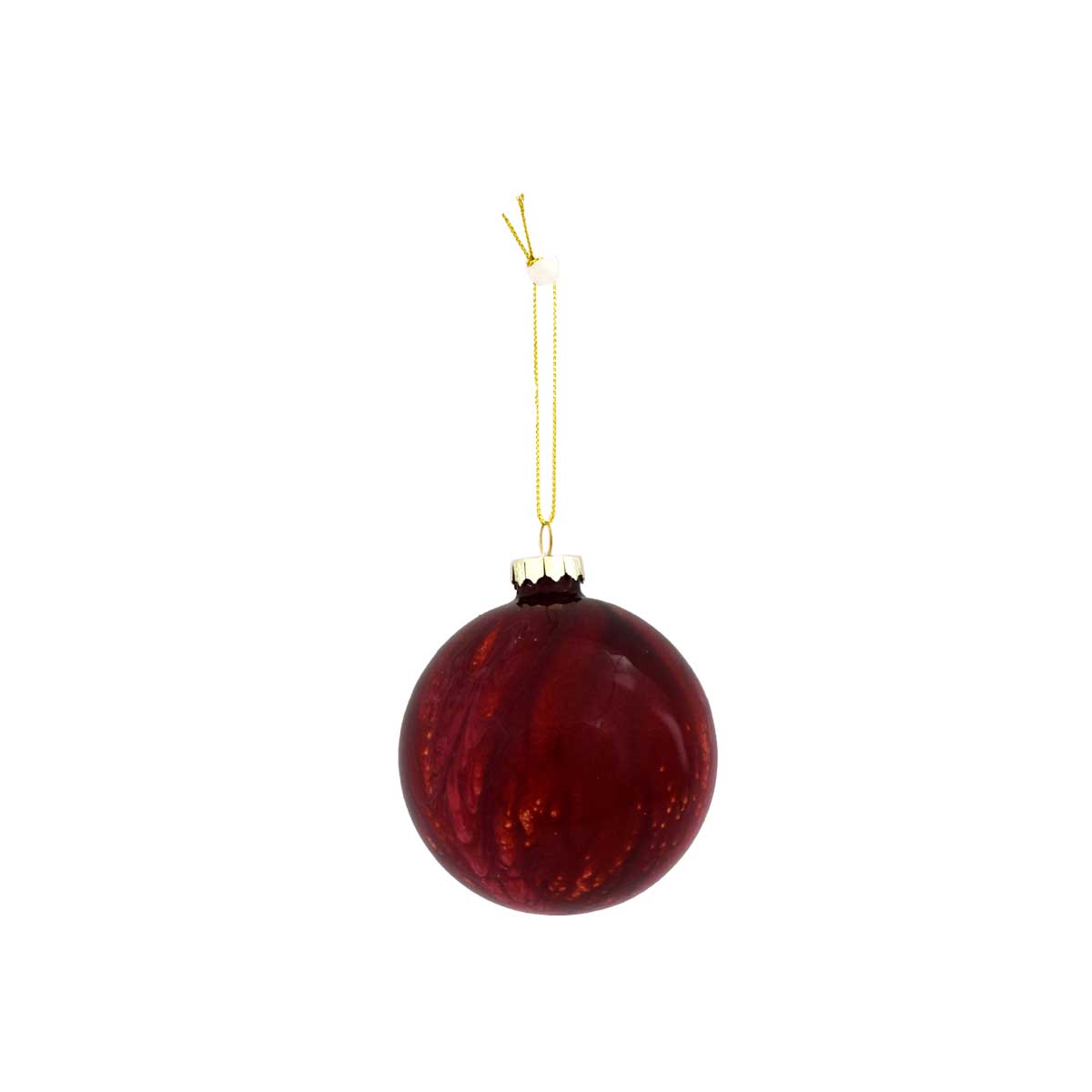 Bola vermelha efeito m&aacute;rmore em vidro 8cm