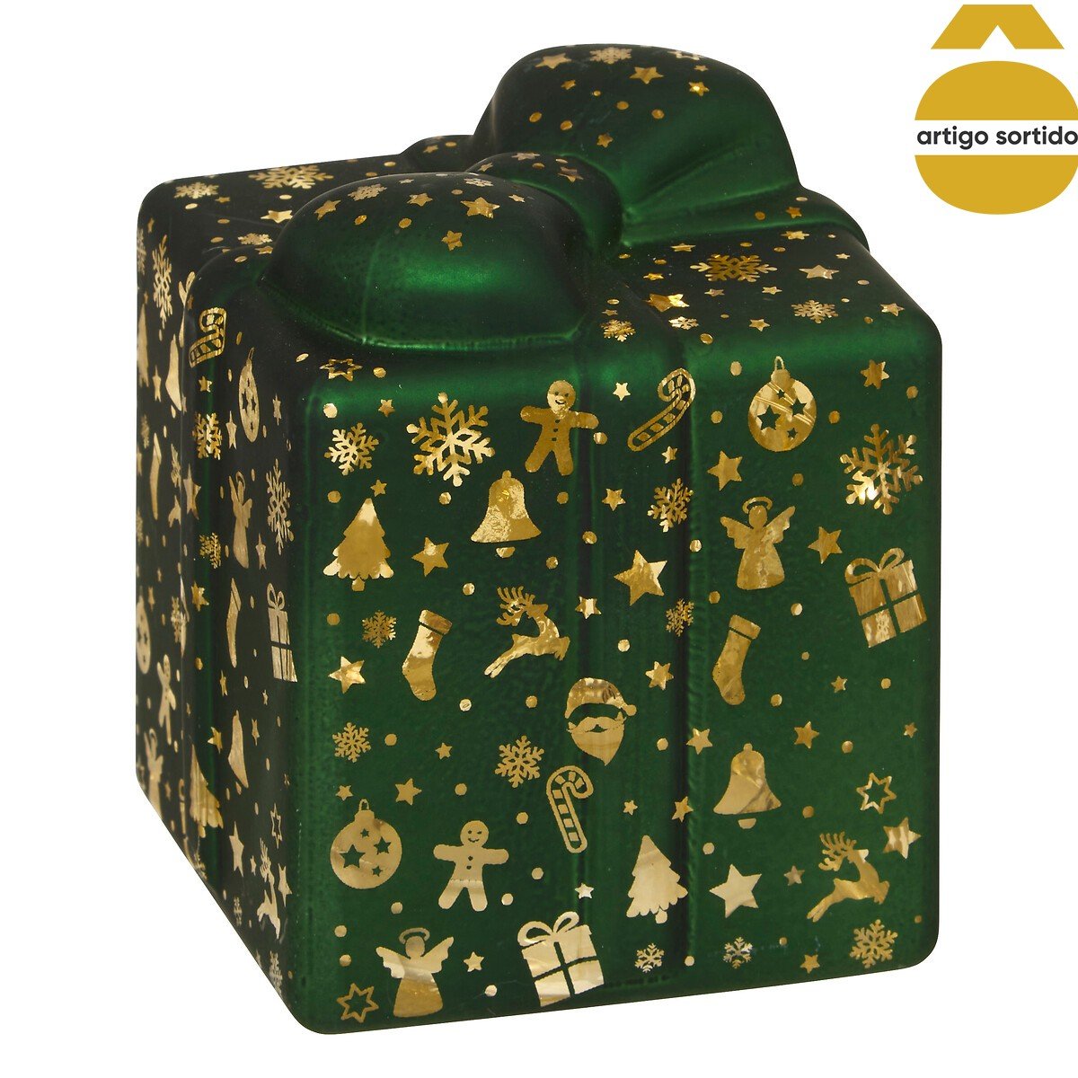 Caixa de presente com figuras natal&iacute;cias 8,3x10cm