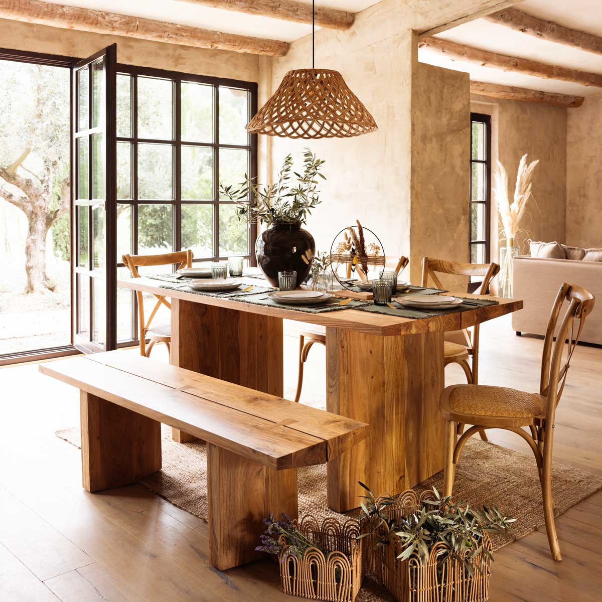 Coroa de flores secas CARAVANE com suporte em madeira