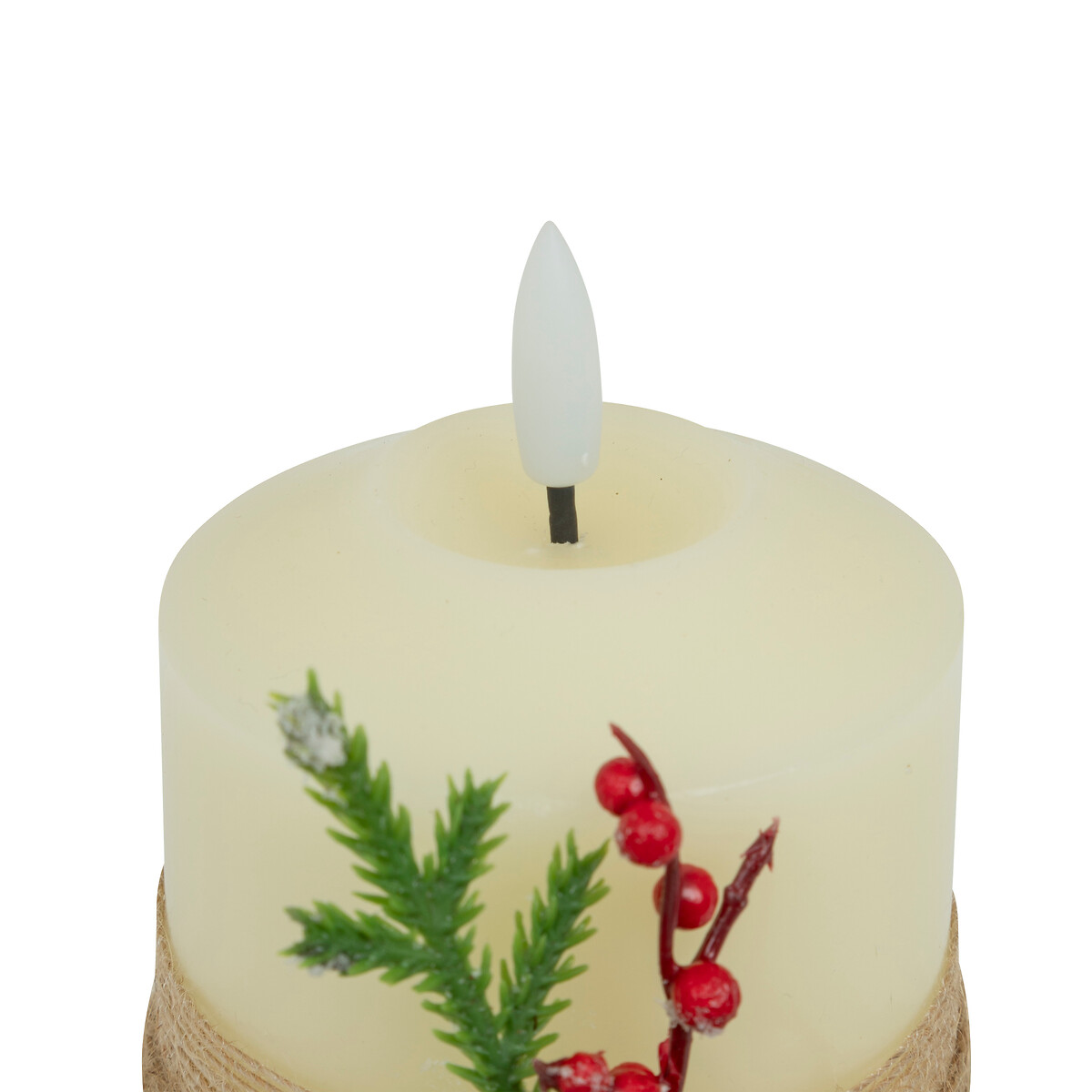 Vela com pinhas e bagas branca 12,5cm
