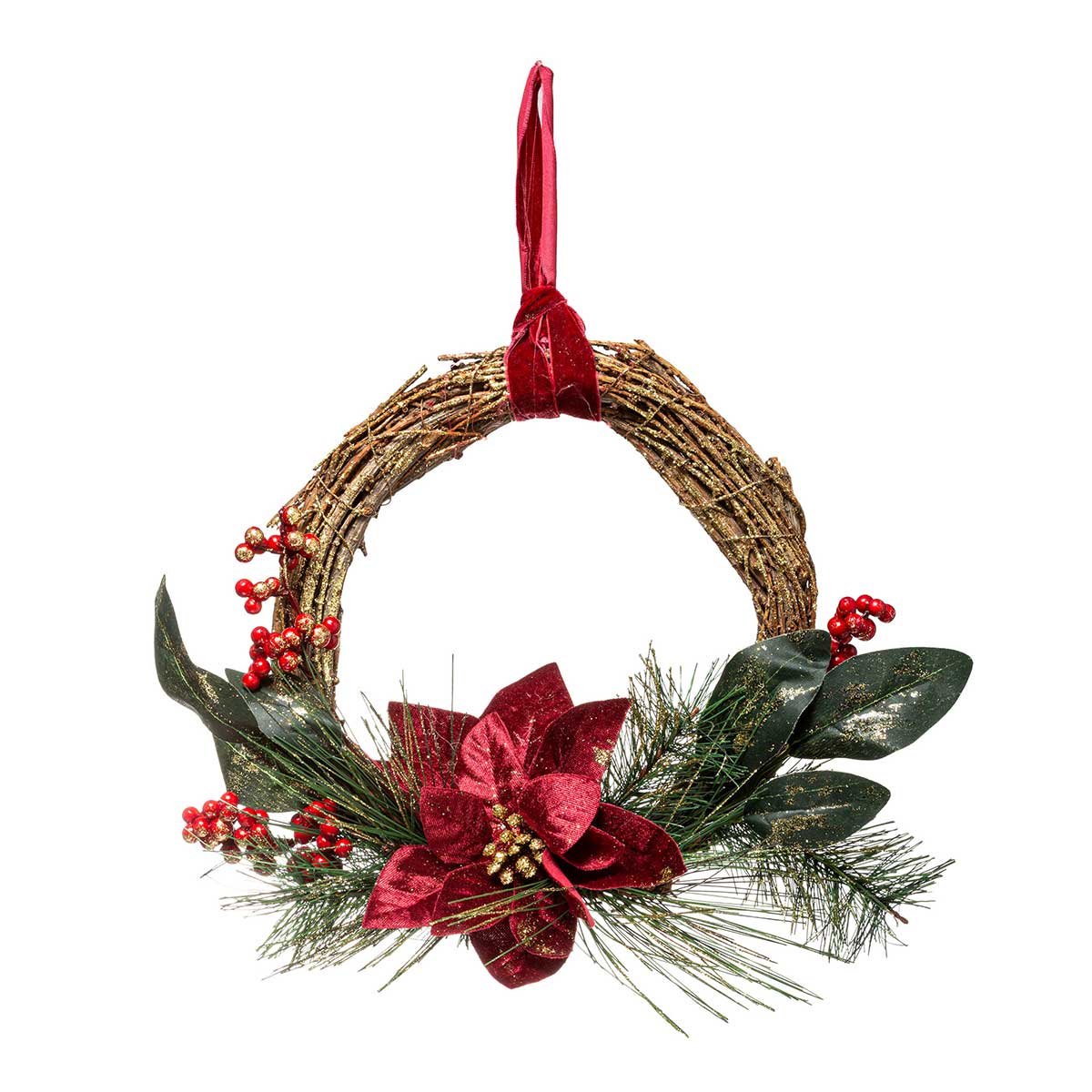 Coroa decorativa com flor de natal 38cm