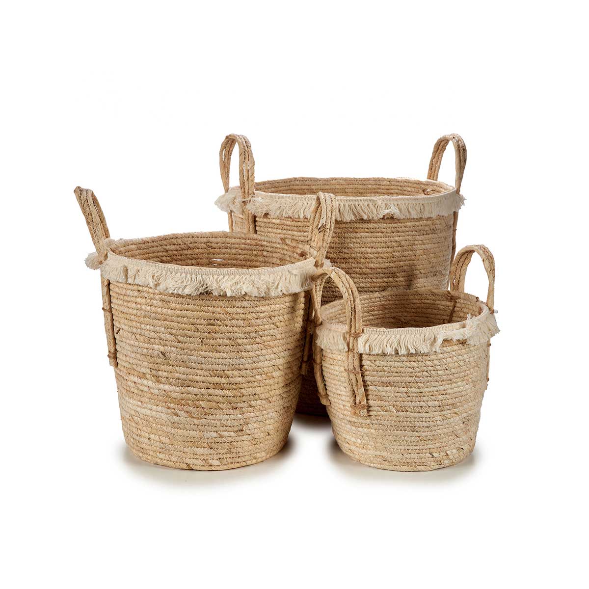 Cesto Redondo Palha Bege Com Pelo 33x34cm