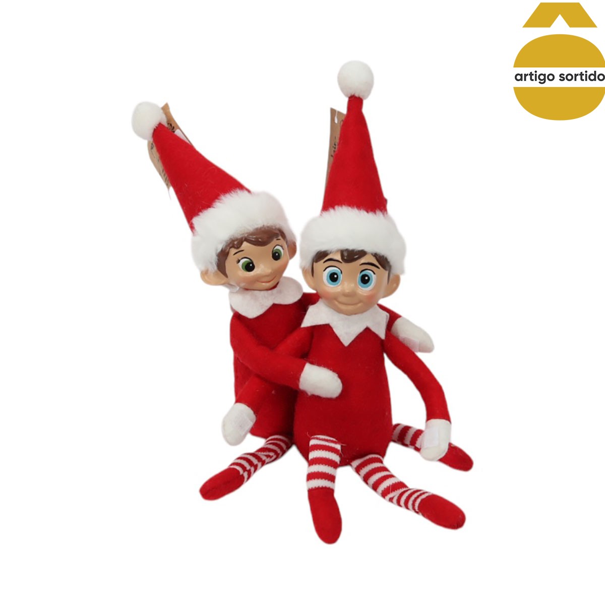 Figura Elfo Traquina com Gorro de Natal 30cm,  Figura Elfo Traquina com Gorro de Natal 30cm