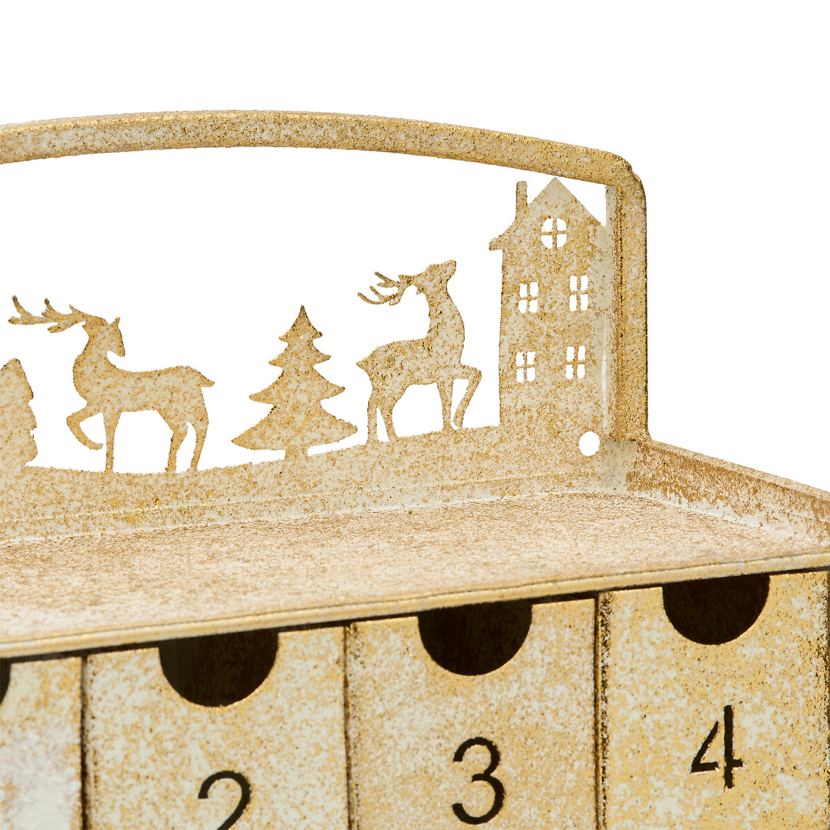 Calend&aacute;rio do advento dourado 25x10x50cm