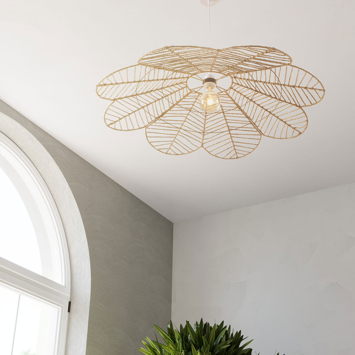 Candeeiro de teto FOLK bege em corda 98cm