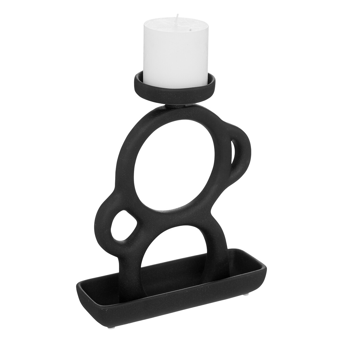 Castiçal OLME preto em cerâmica 25cm,  Castiçal OLME preto em cerâmica 25cm