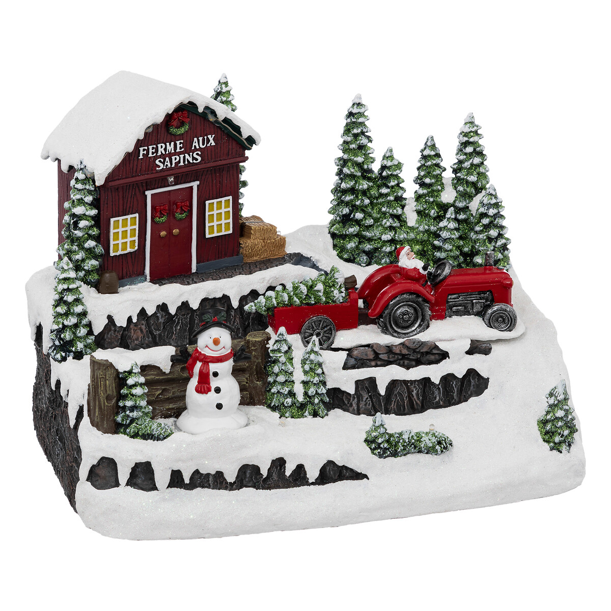 Aldeia com trator e pinheiros com música e movimento 10 leds