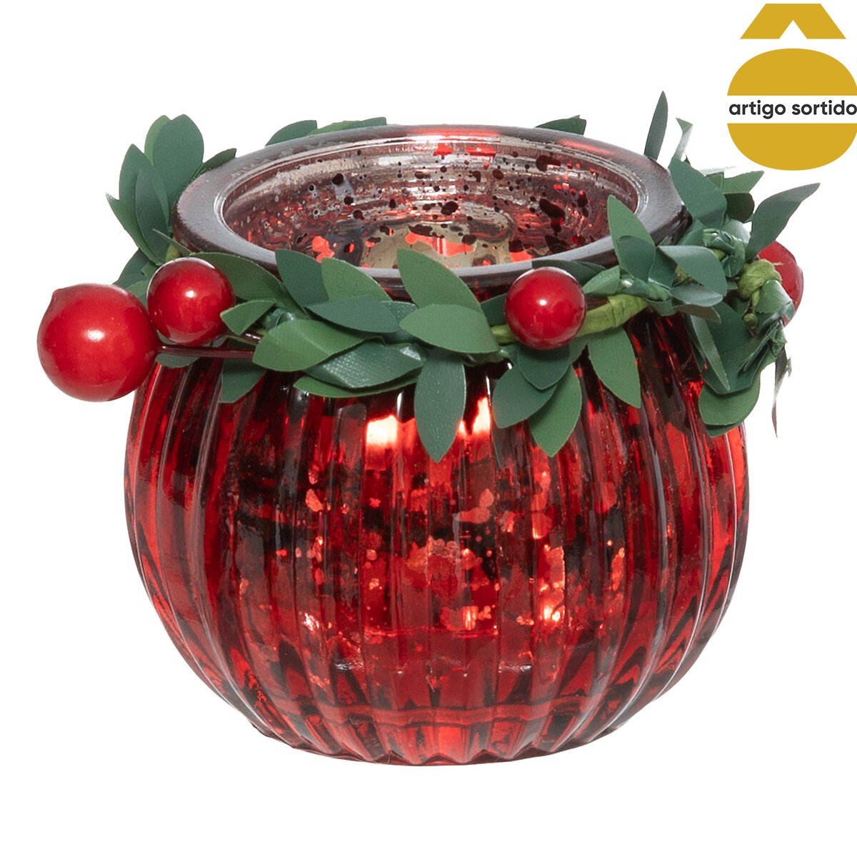 Castiçal para tealight em vidro raiado 6cm