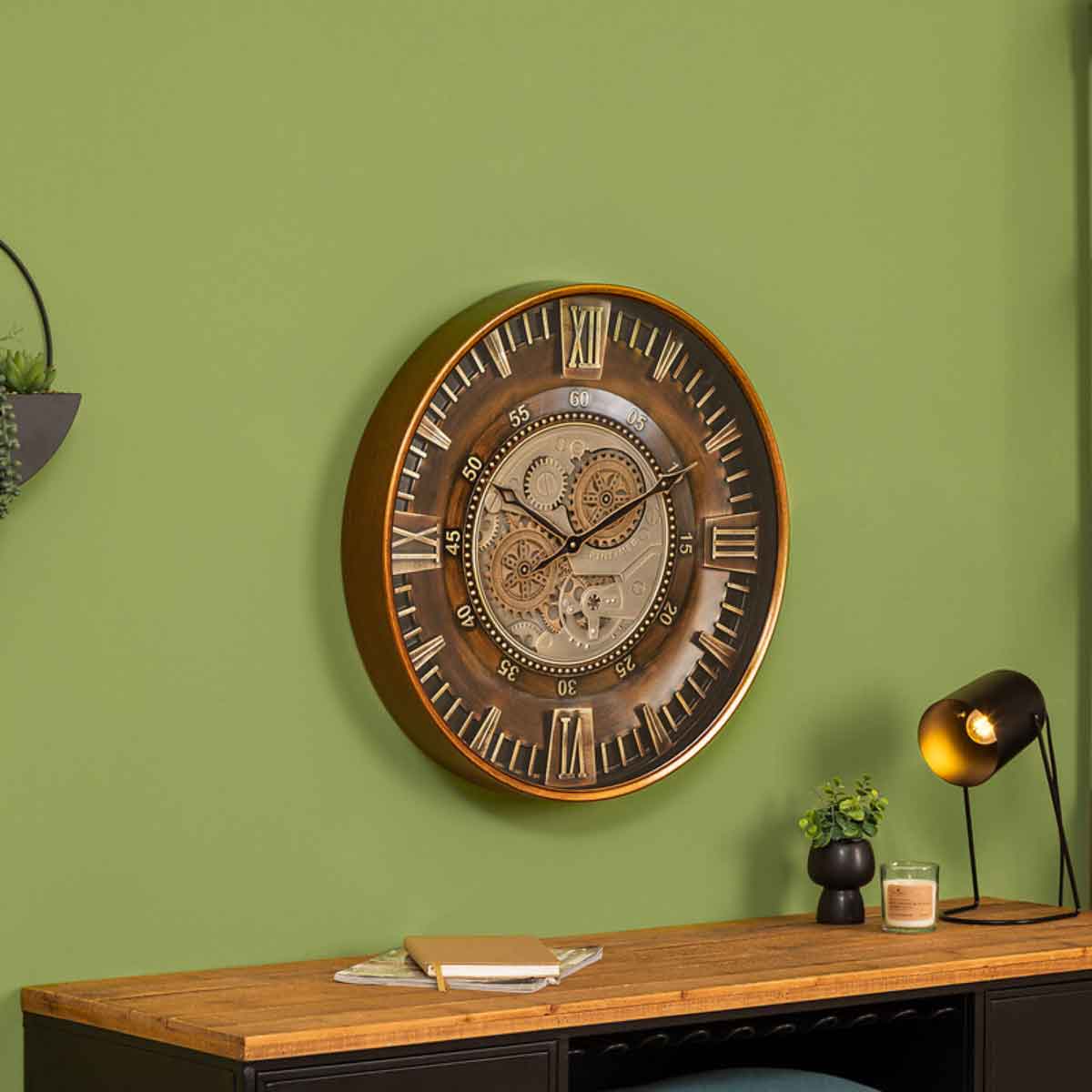 Rel&oacute;gio mec&acirc;nico YONI castanho em metal 59cm