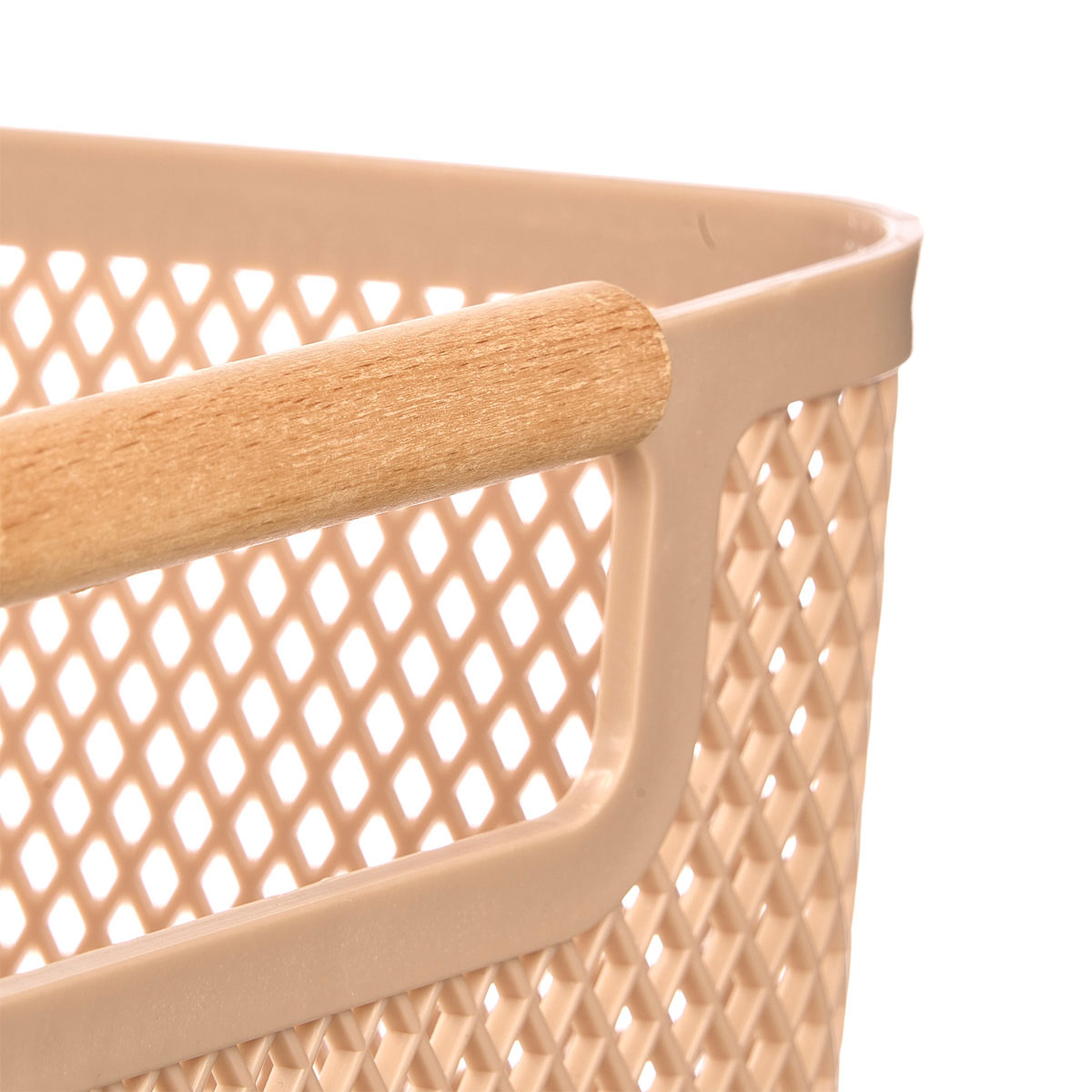 Cesto bege com pega em bambu 36x22cm