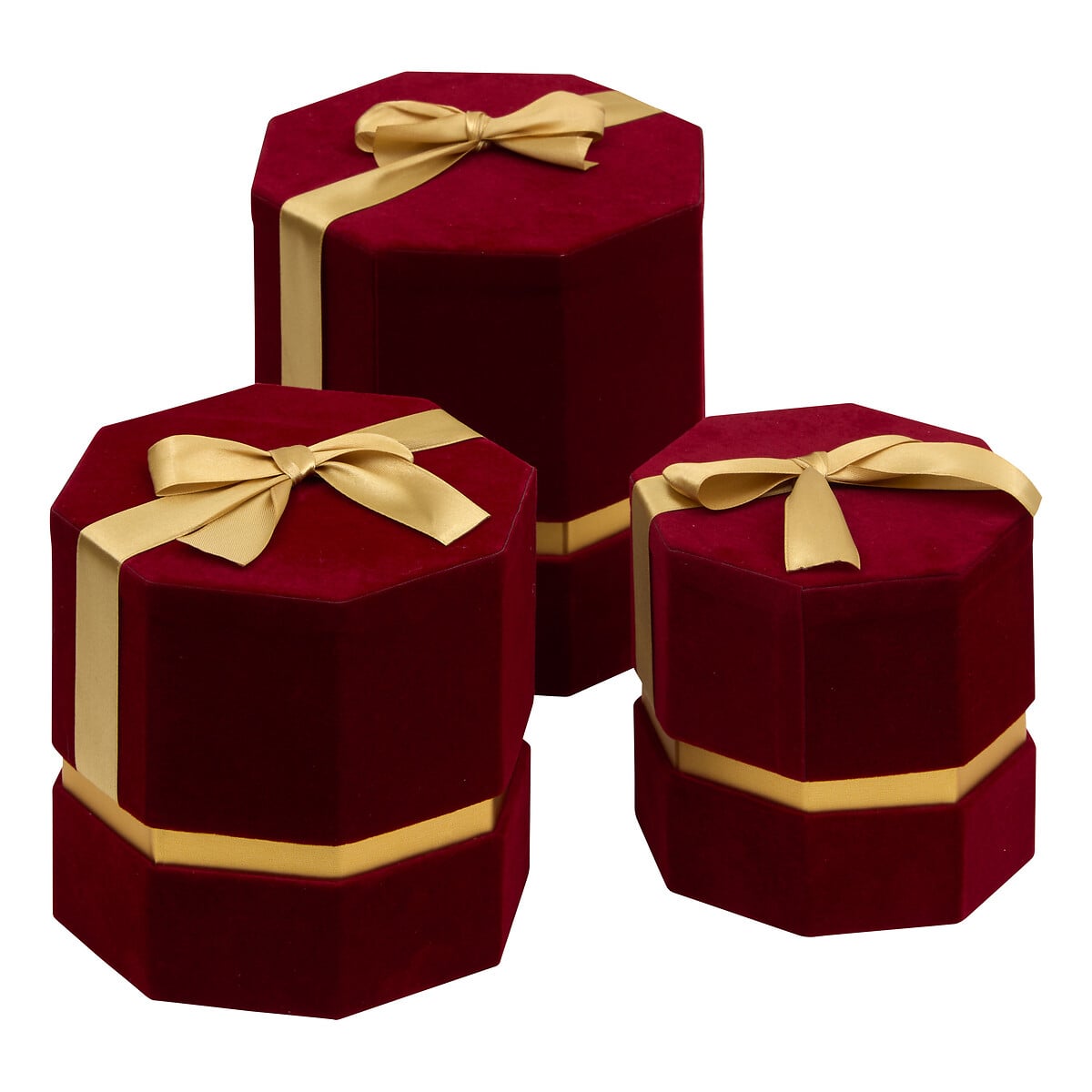Conjunto de 3 caixas de oferta em veludo bordeaux