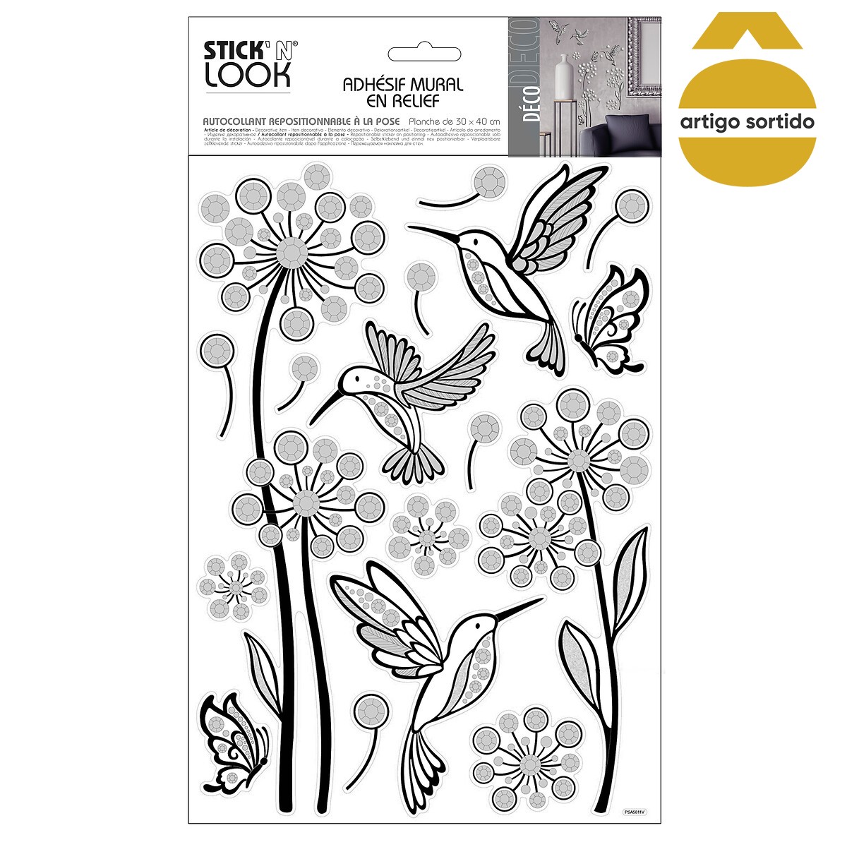 Sticker flor preta com relevo 41x29cm