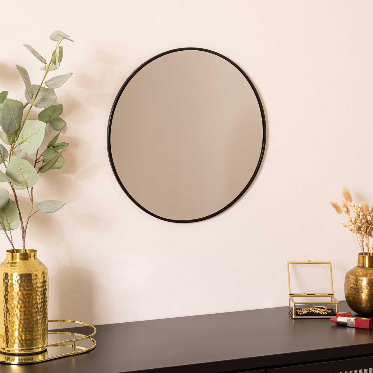 Espelho de parede alice redondo preto em metal 38cm