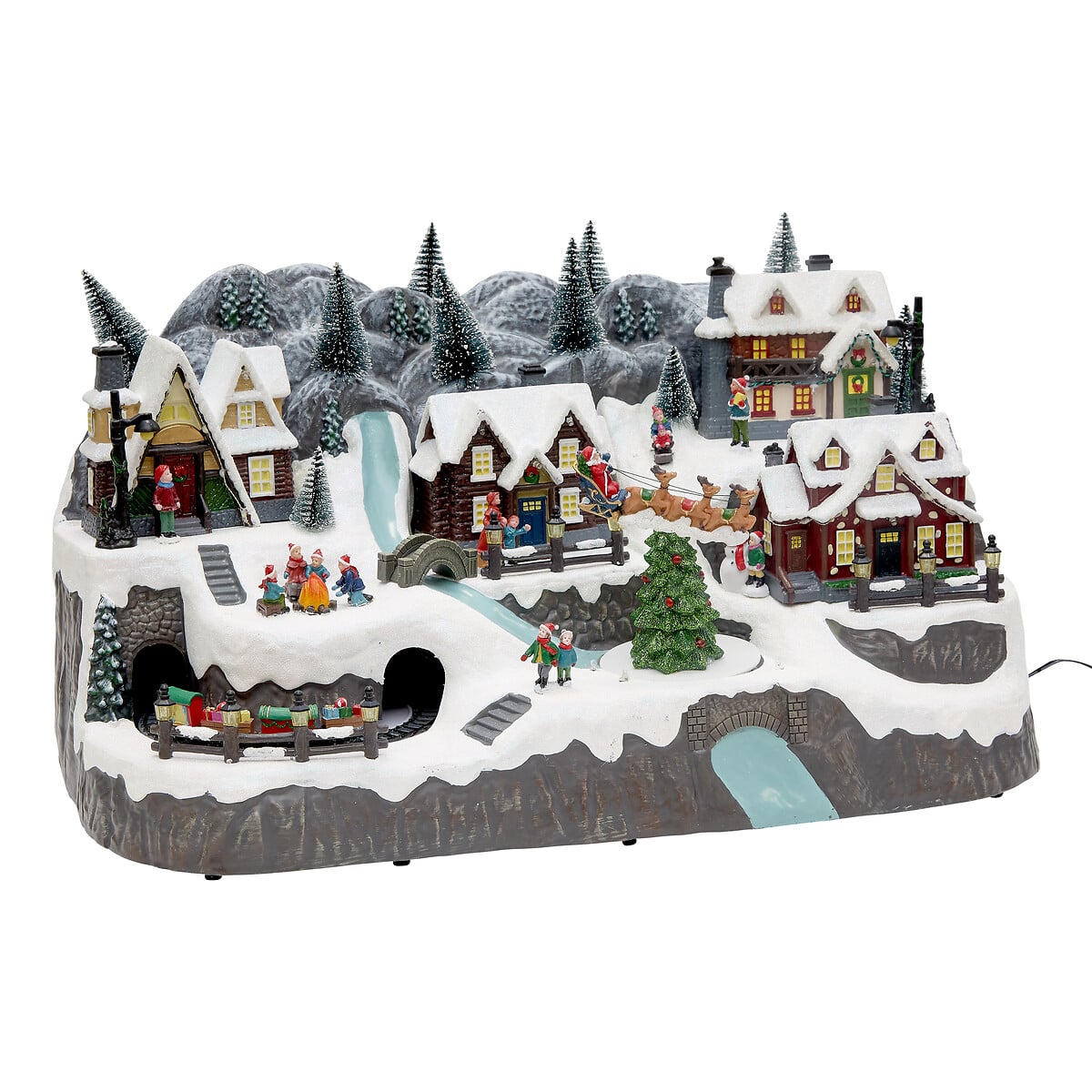 Aldeia montanha de neve com comboio 59x35x32cm