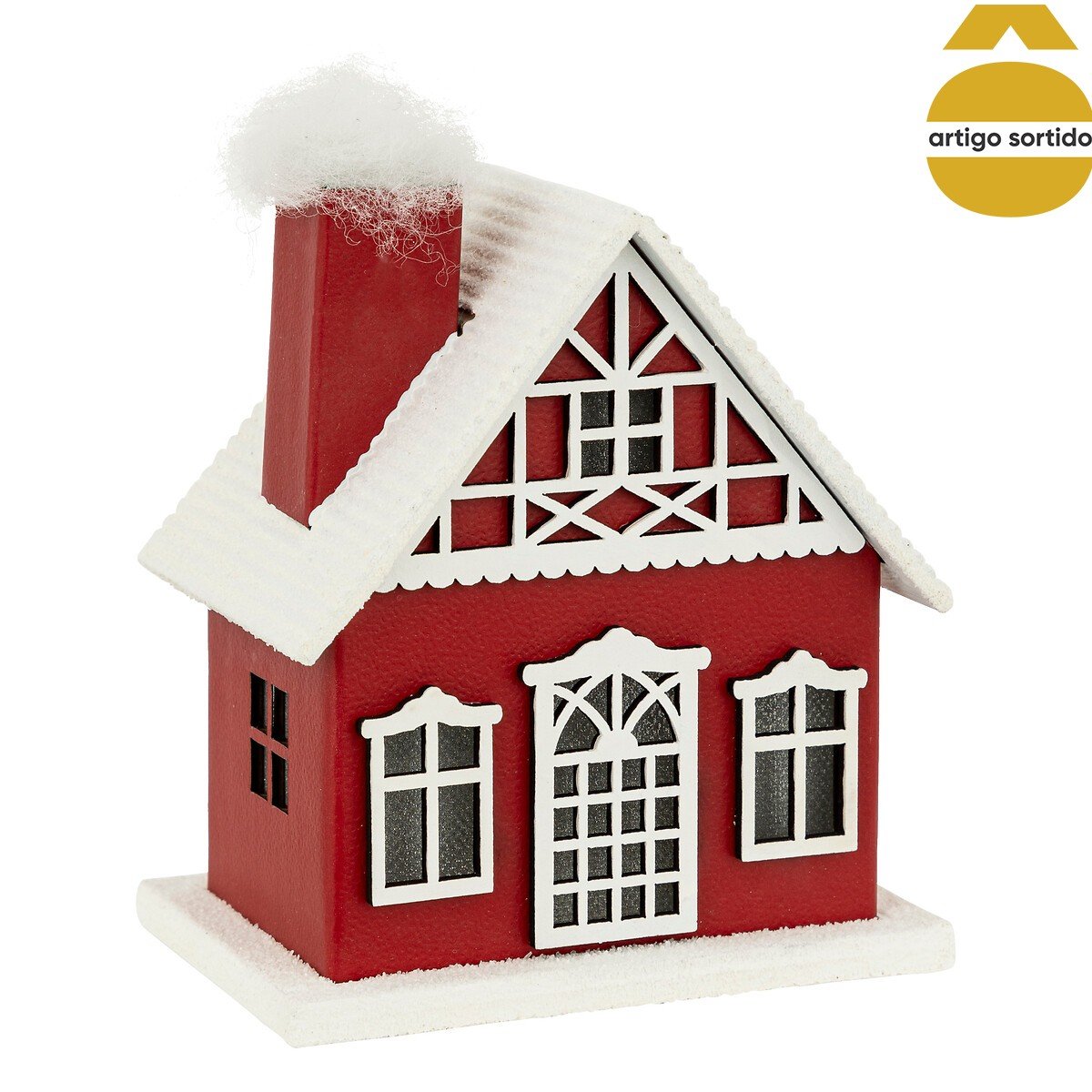 Casa decorativa vermelha e branca com led 6,5x9,5x11cm