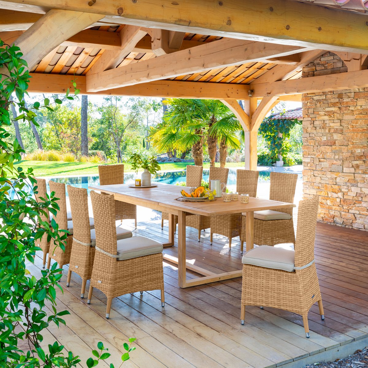 Conjunto de mesa RIONI extens&iacute;vel e 6 cadeiras MOOR&Eacute;A savana