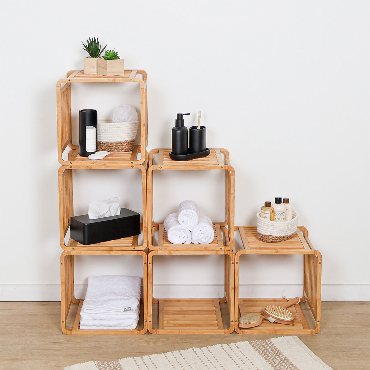 Cubo em bambu bege 33x33cm