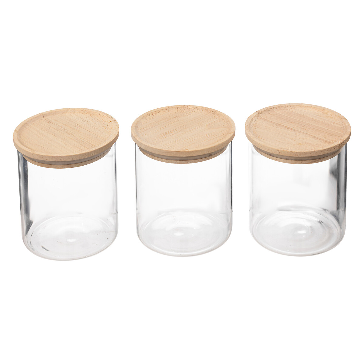 Conjunto de 3 frascos herméticos com tampa de madeira 350ml,  Conjunto de 3 frascos herméticos com tampa de madeira 350ml