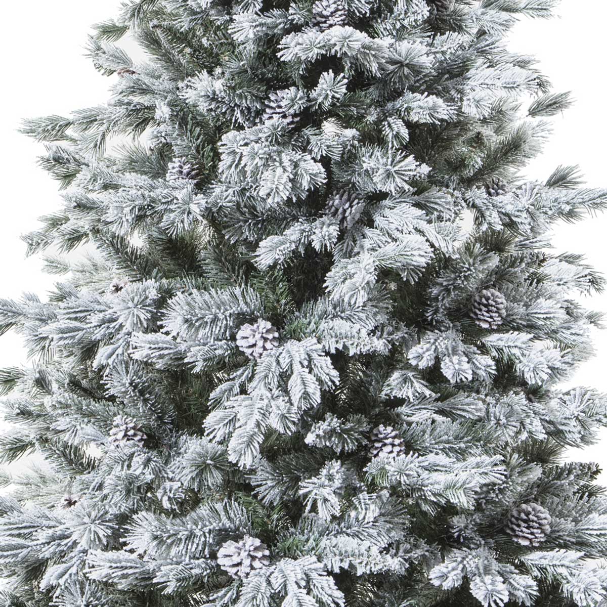 &Aacute;rvore de natal YUKON verde efeito neve com pinhas 210cm
