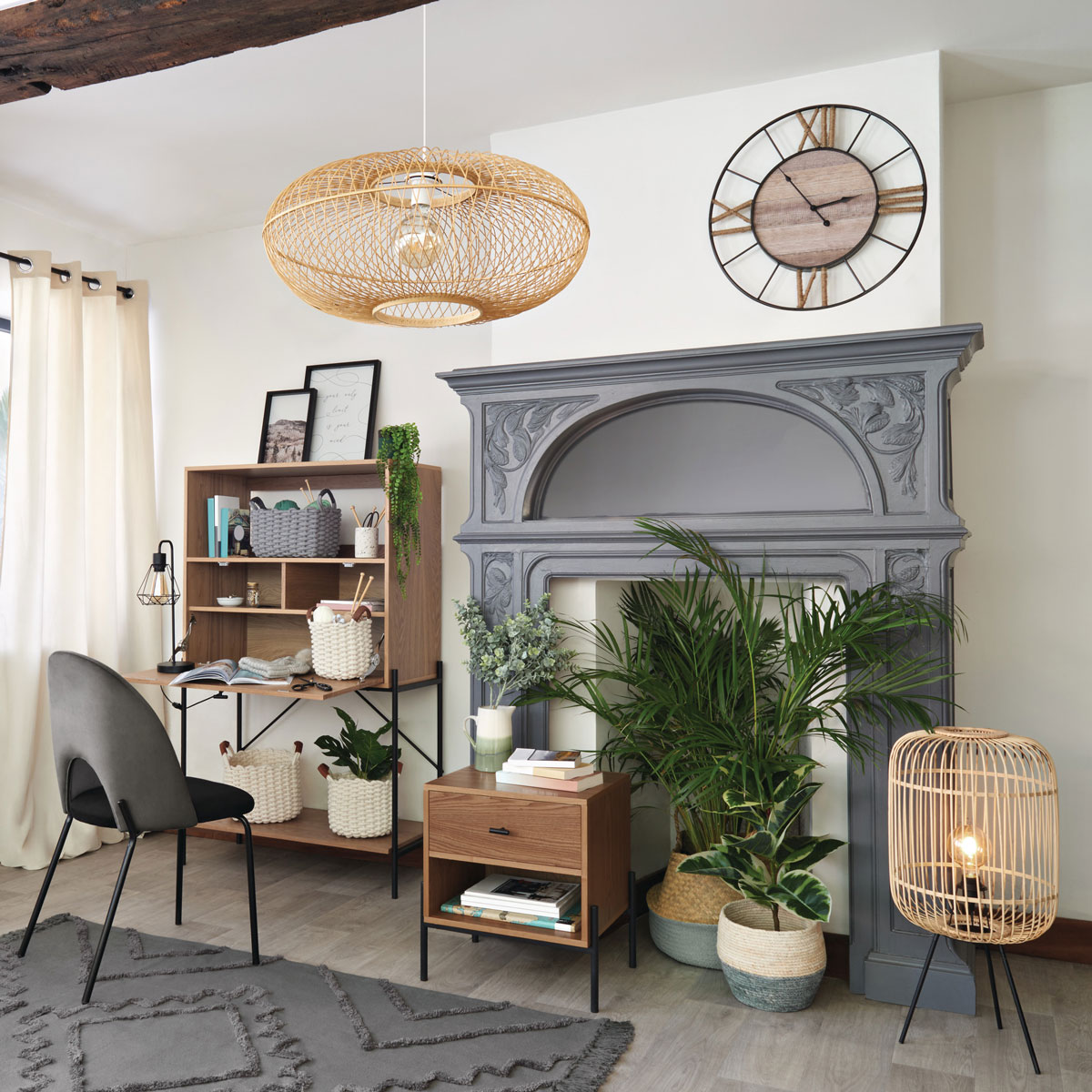 Candeeiro de teto LOREN bege em bambu