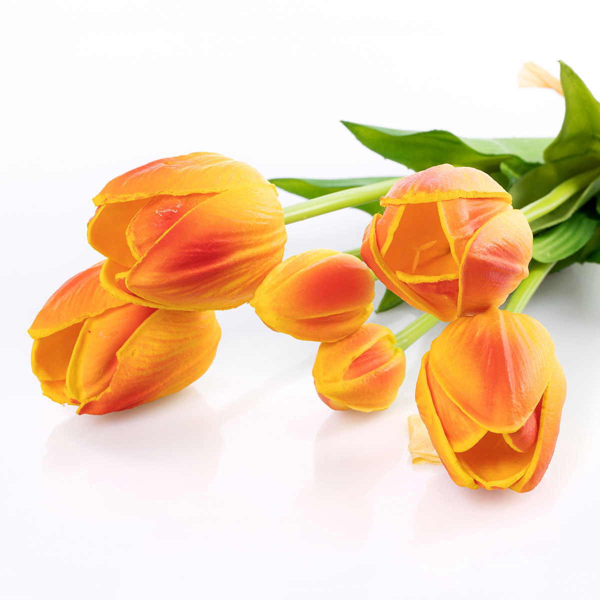 Bouquet com 6 tulipas laranja artificiais 45cm