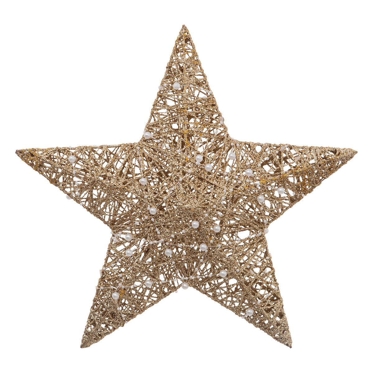 Estrela decorativa dourada com p&eacute;rolas 35cm