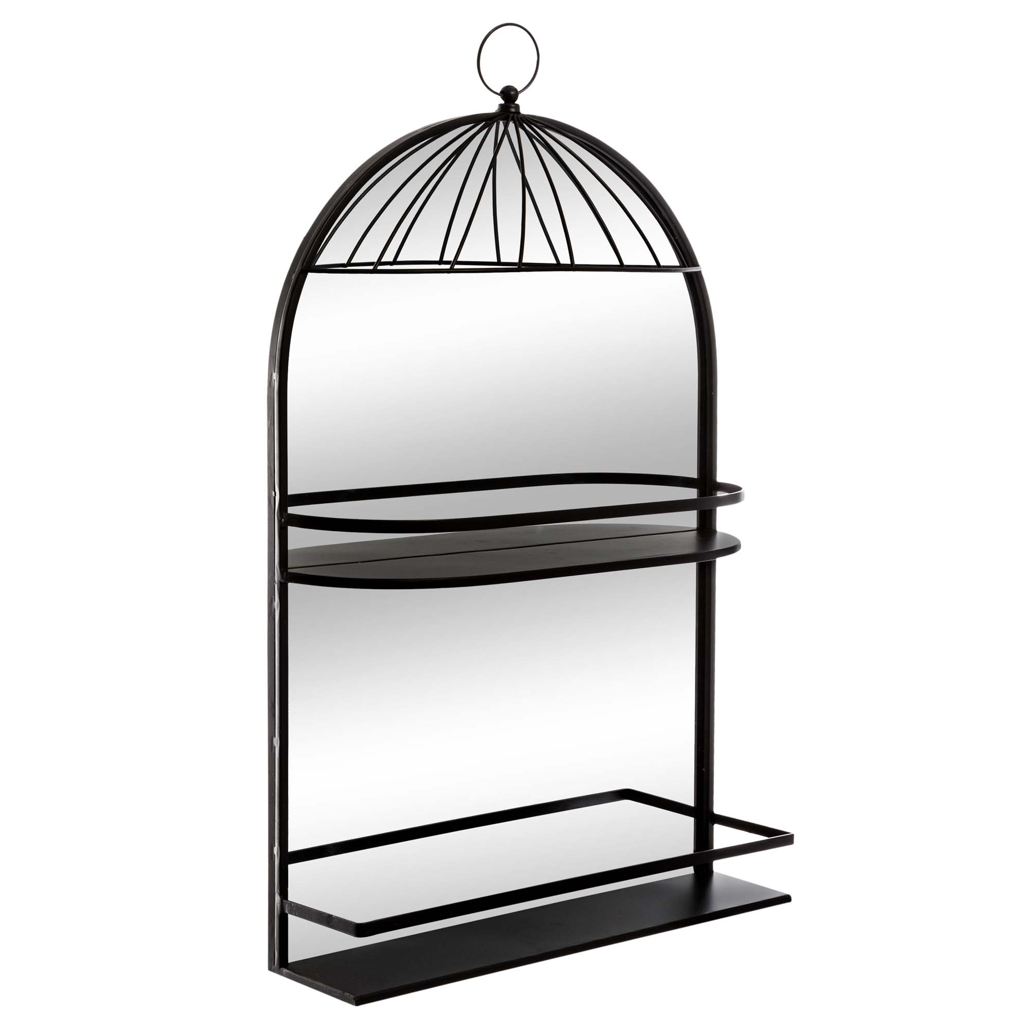 Espelho de metal com prateleira