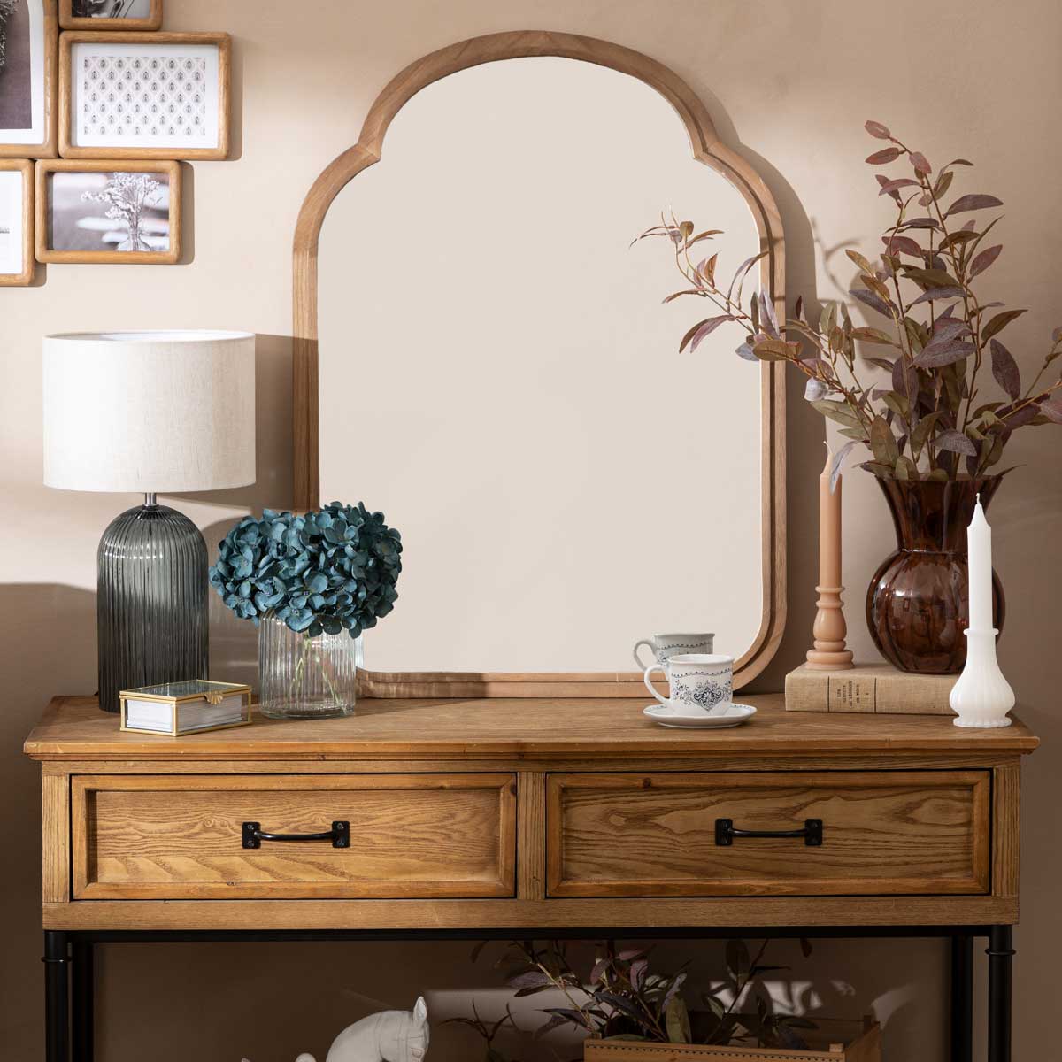 Espelho de parede LORENZA castanho em madeira