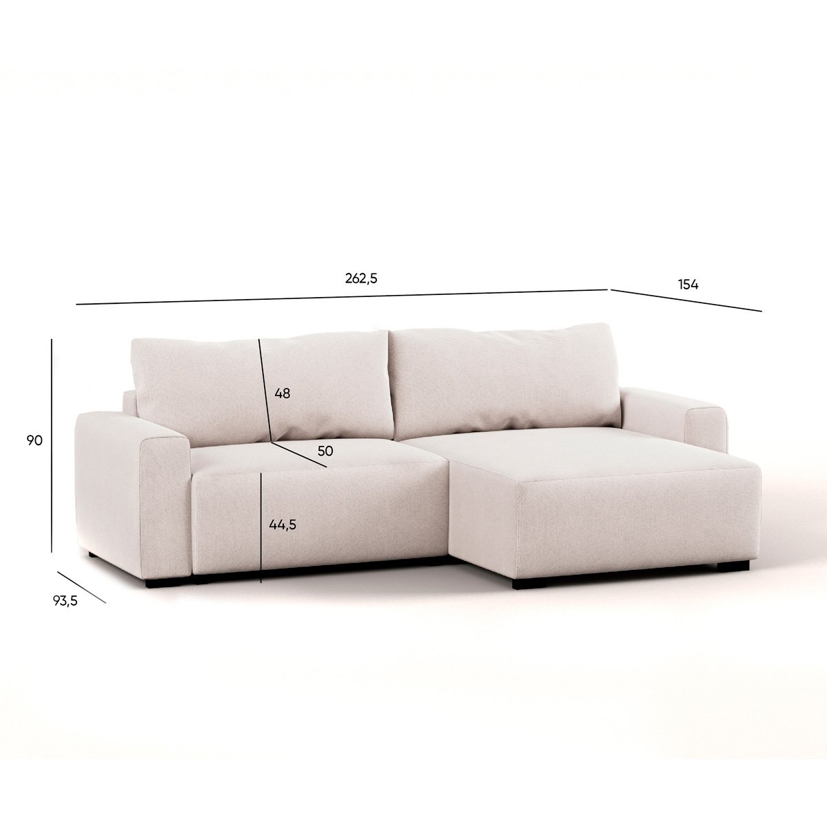 Sof&aacute; cama com chaise+costas rebat&iacute;veis ATENAS bege