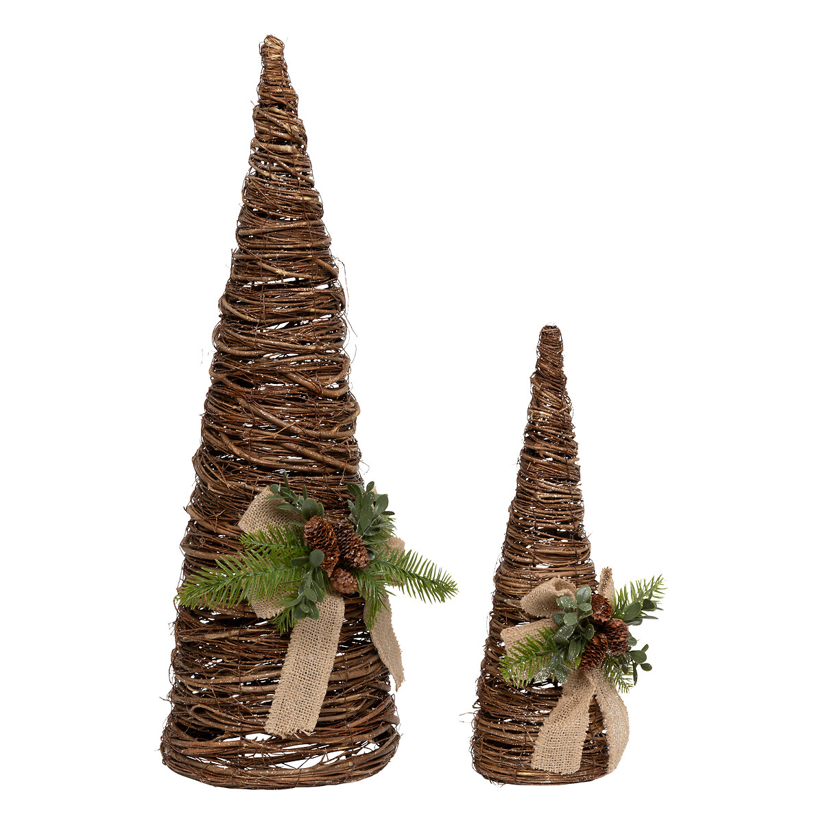 Cone decorativo ramos com laço em juta 61cm