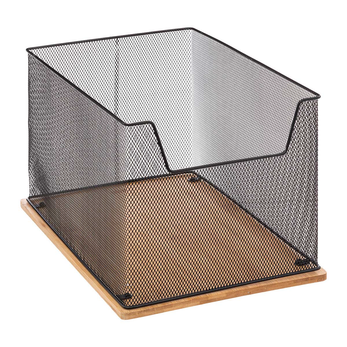 Caixa de arrumação para escritório em bambu e metal preto