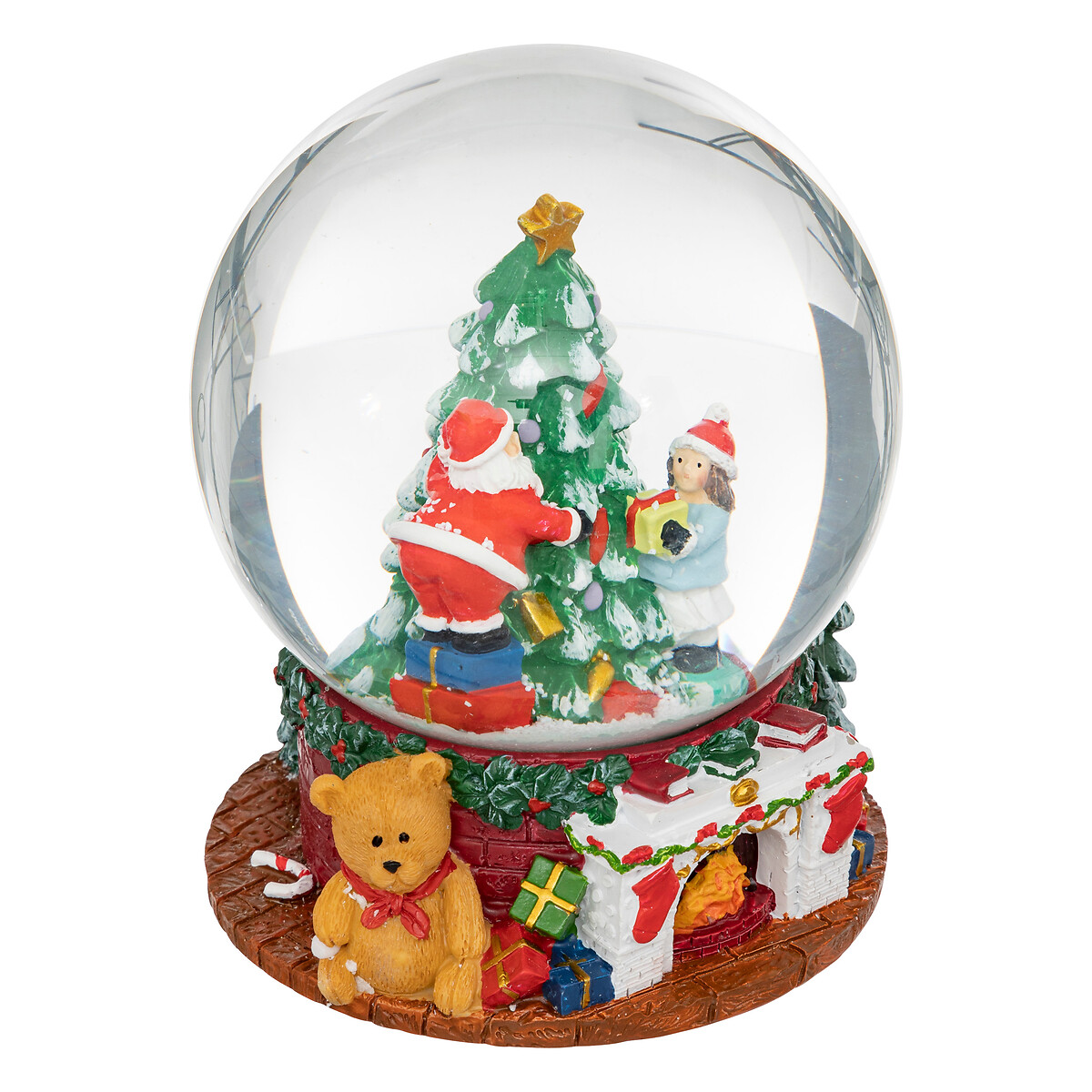 Globo de neve pai natal com lareira