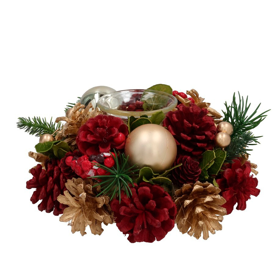 Porta-velas com pinhas