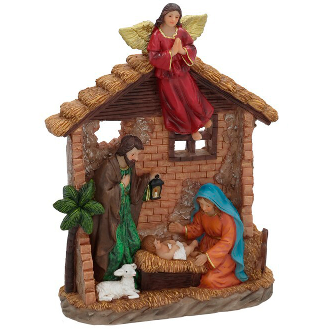 Pres&eacute;pio com 5 figuras anjo