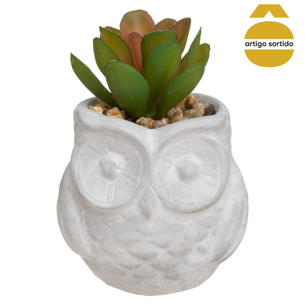 Vaso coruja com planta artificial 8cm