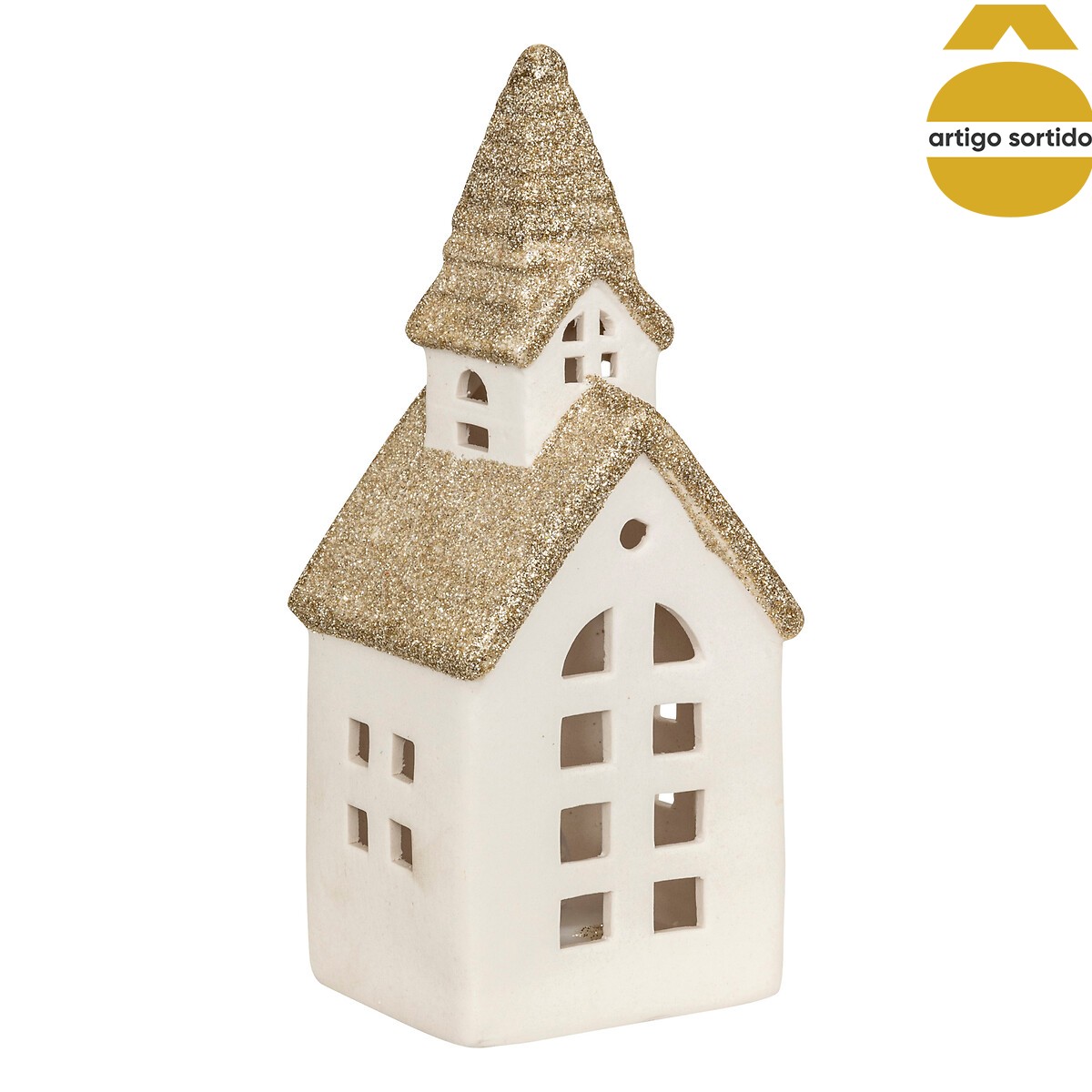 Casinha decorativa branca e bege com led 15,5x4,8x6,5cm