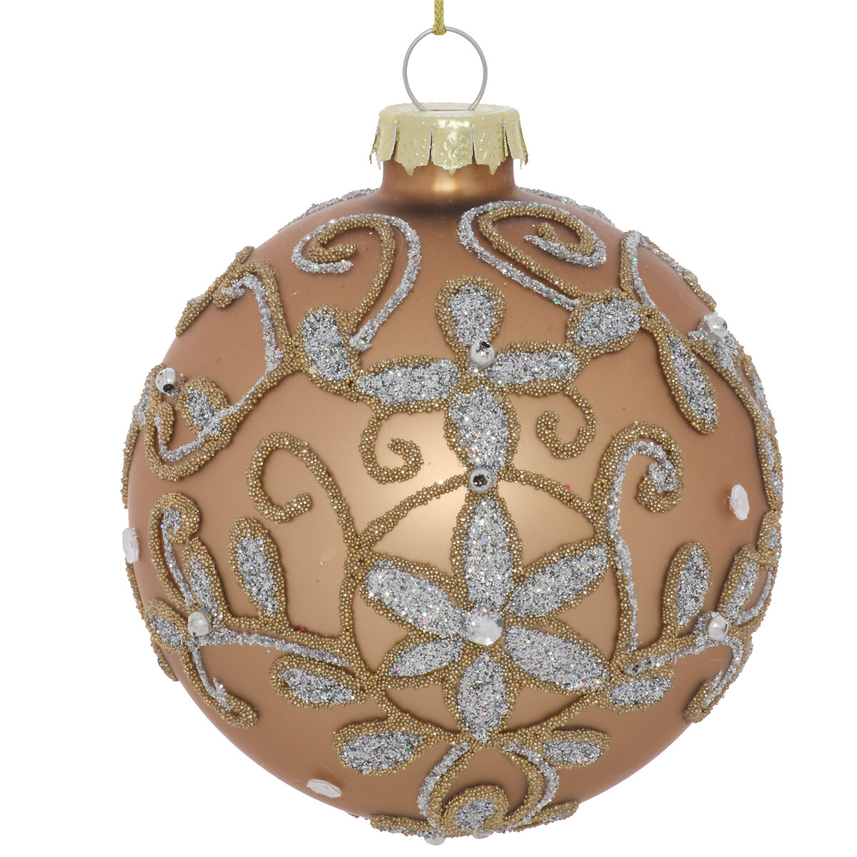 Bola de natal arabescos dourado 8cm