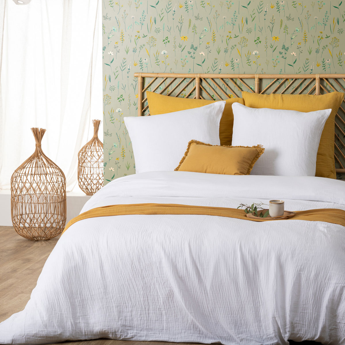 Capa de edredão e 2 capas de almofada gaze branco 220x240cm