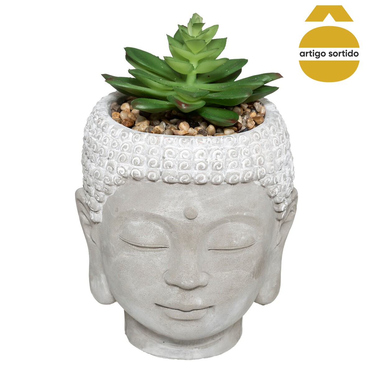 Vaso buda com planta artificial 13,5cm,  Vaso buda com planta artificial 13,5cm