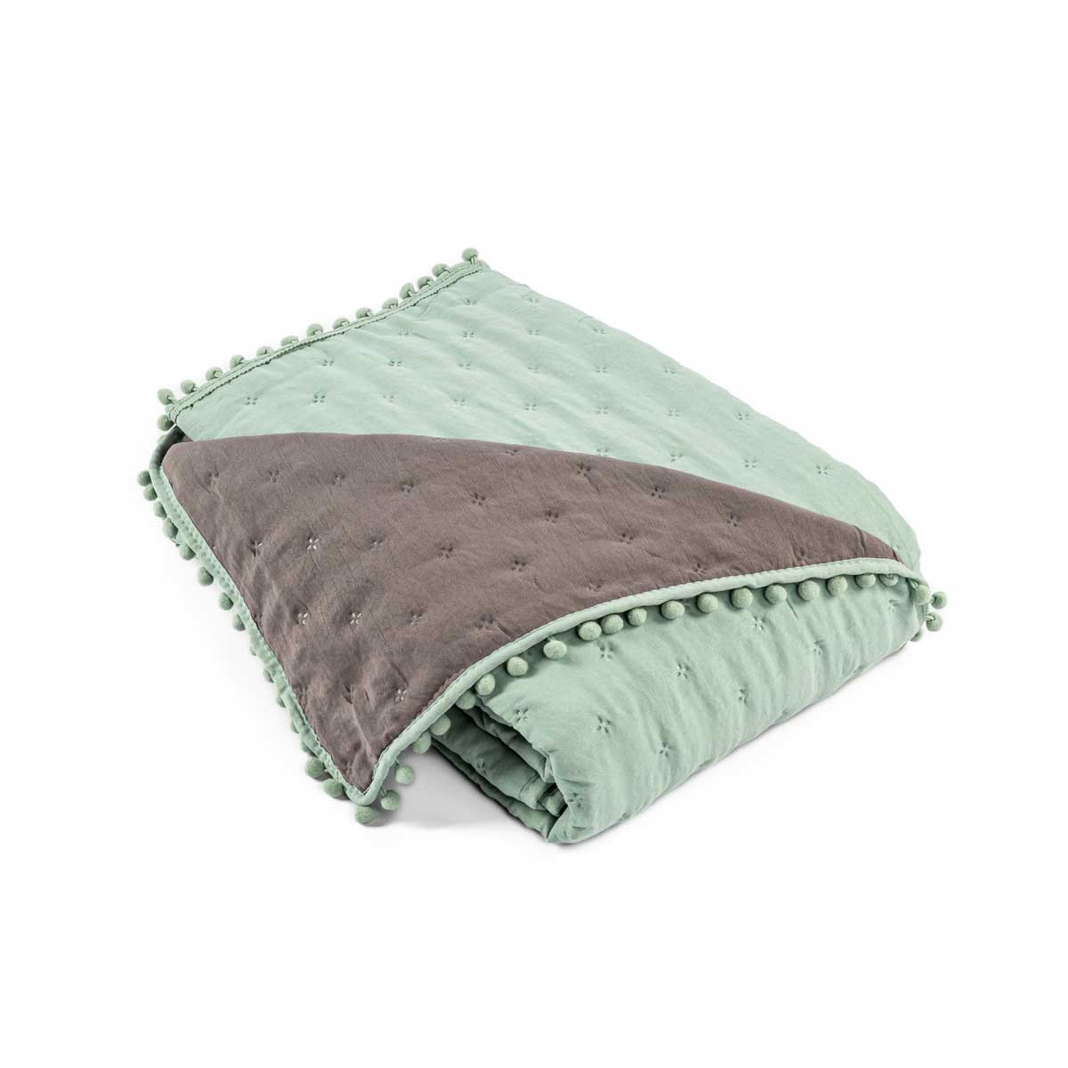 Edredão BEAR  reversível verde água e cinza 140x220cm