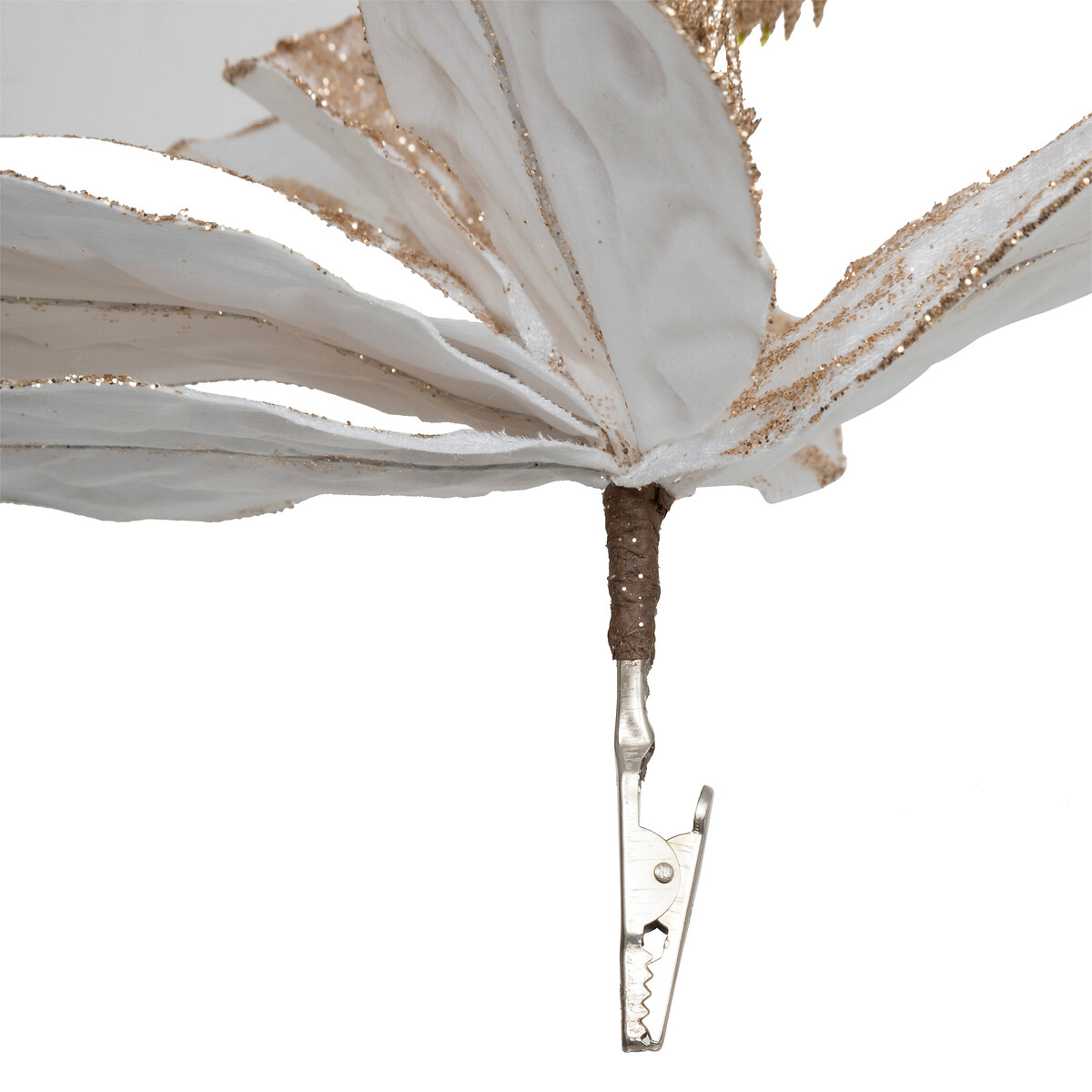 Flor poinsettia maxi com mola branca e dourada 40x15cm