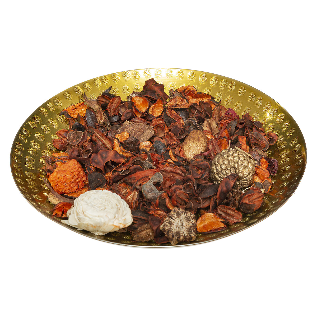 Pot-pourri baunilha com prato de metal dourado