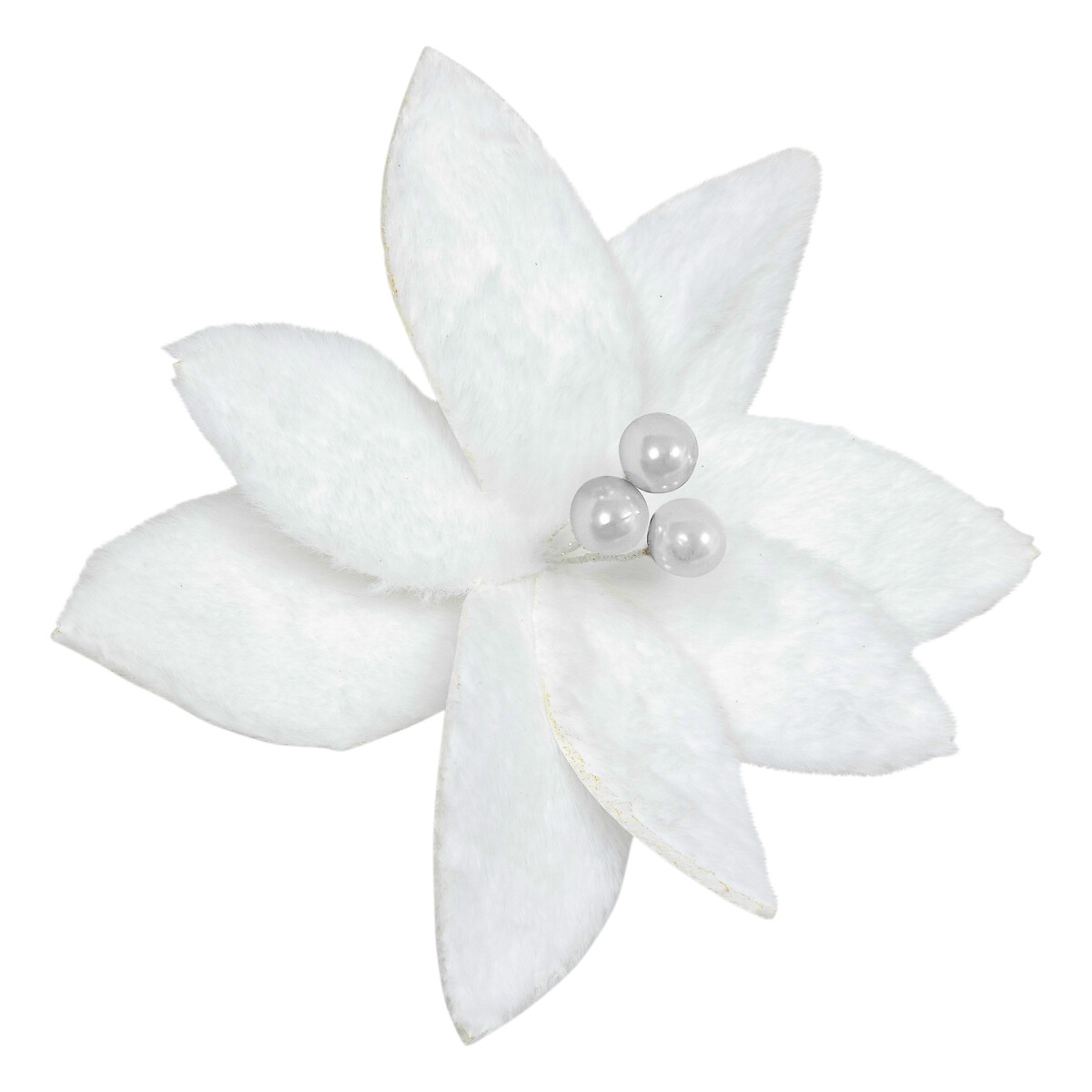 Flor poinsettia com mola branca com efeito neve 25x15cm