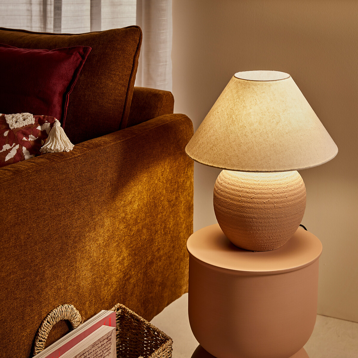 Candeeiro de mesa castanho em cer&acirc;mica 38cm