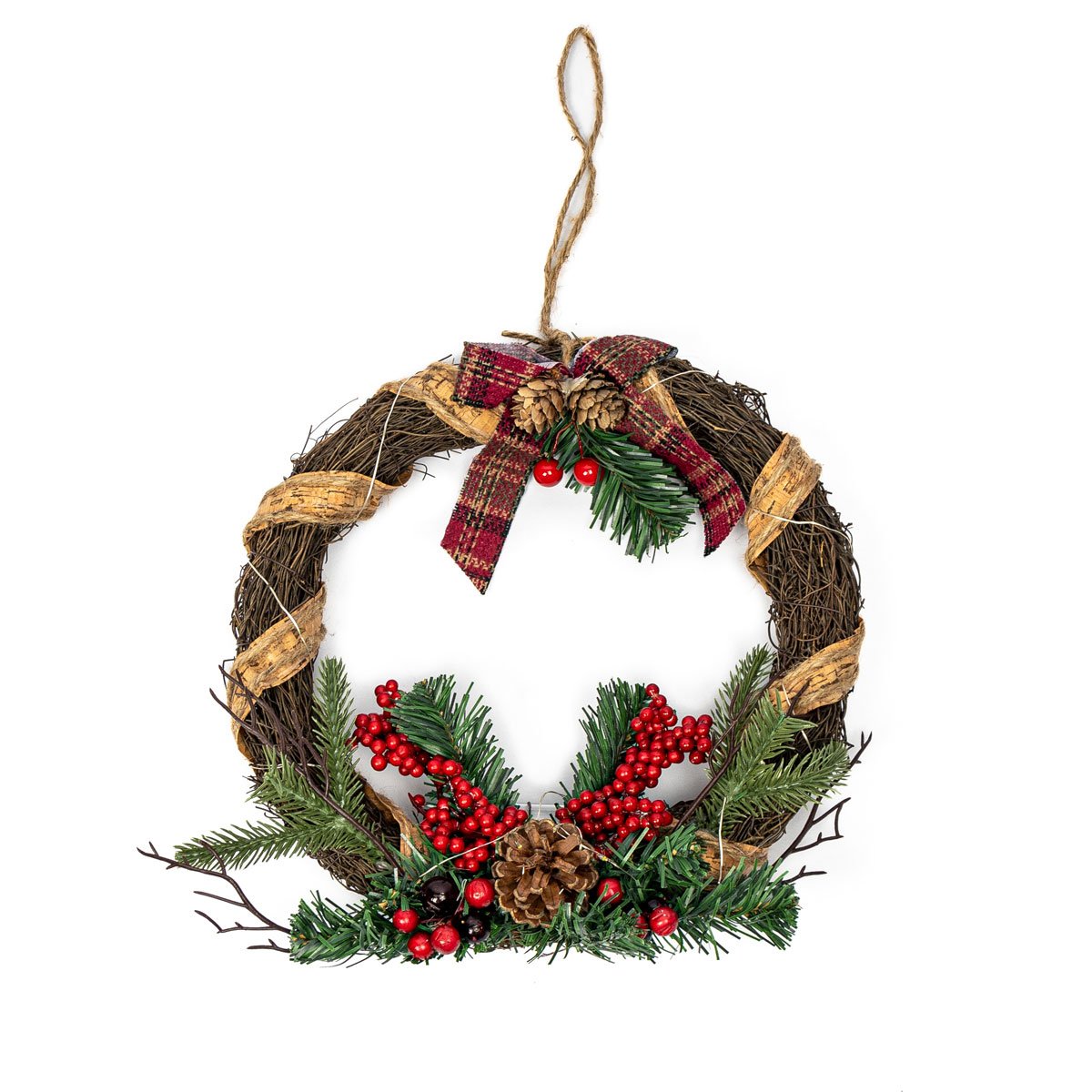 Coroa natalícia decorativa com led 30cm