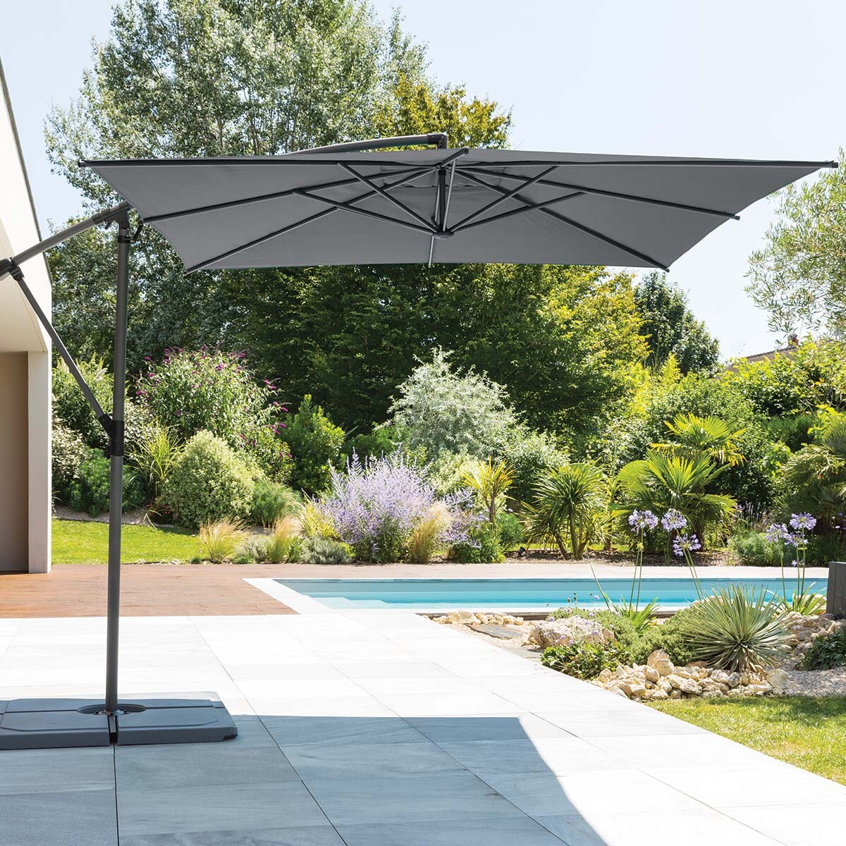 Guarda-sol MANOA descentrado cinza ard&oacute;sia 2,5x2,5m