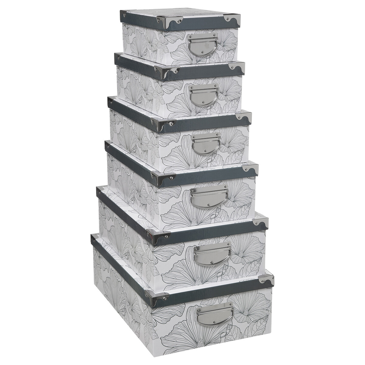 Conjunto de 6 caixas de arrumação com flores,  Conjunto de 6 caixas de arrumação com flores