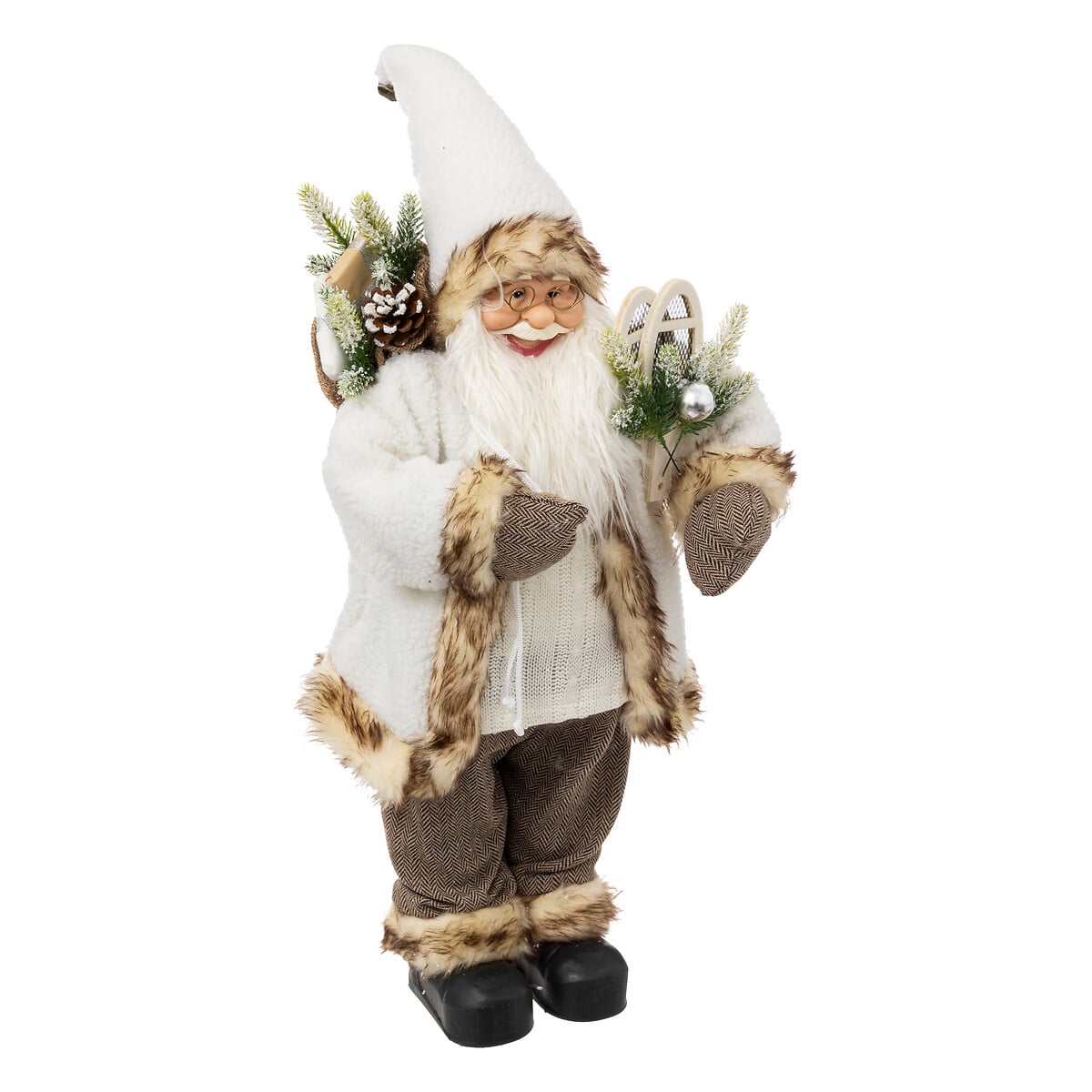 Figura pai natal branco e castanho luminoso 60cm
