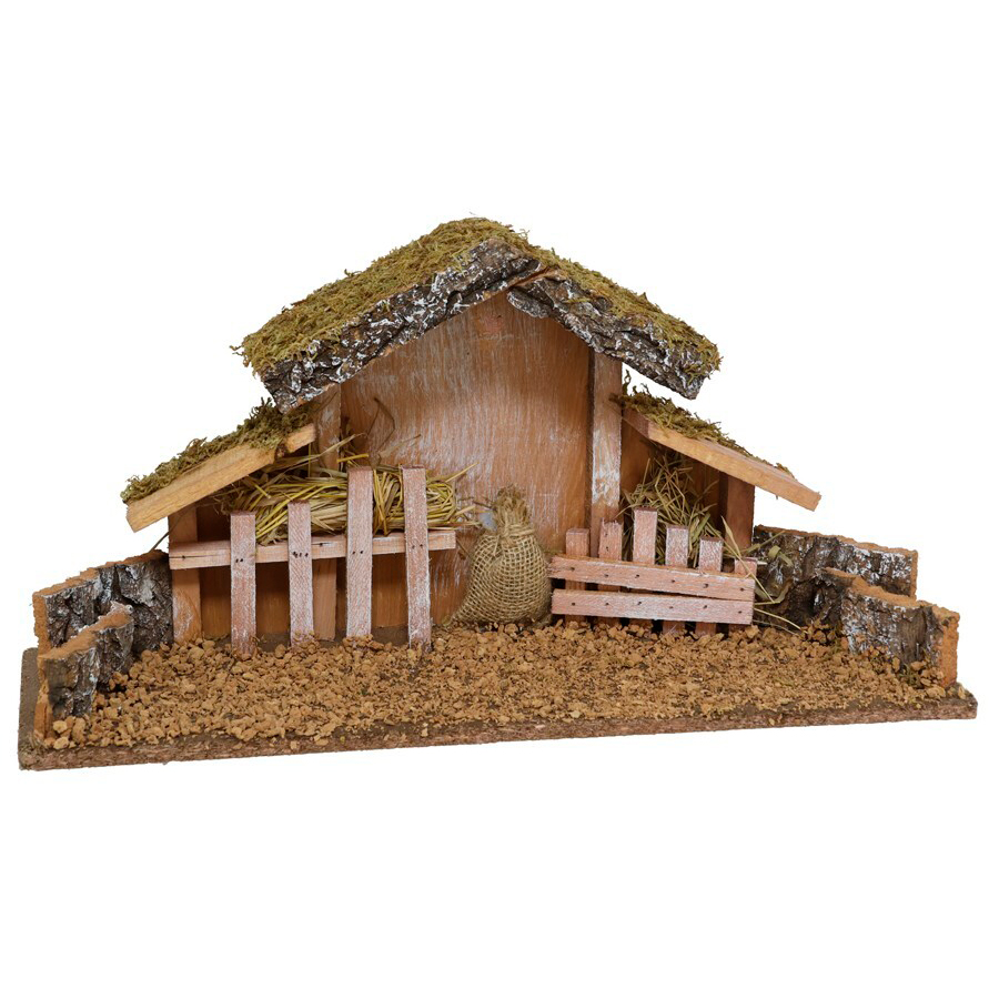 Cabana para pres&eacute;pio com cerca e musgo