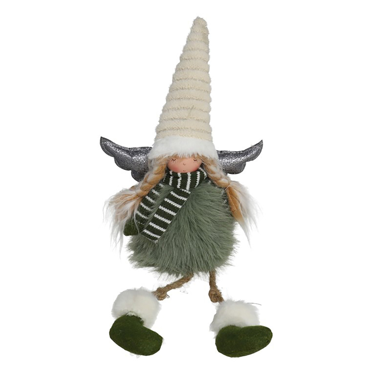 Fada sentada verde com cachecol riscas 53cm